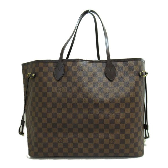 LOUIS VUITTON Neverfull GM Tote Bag Damier canvas Brown Ebene Used Women - Picture 1 of 12
